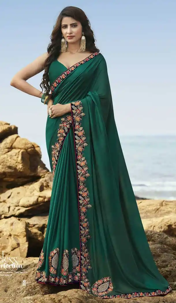 Teal Green Color Soft Art Silk Designer Party Wear Saree Blouse -77757250
