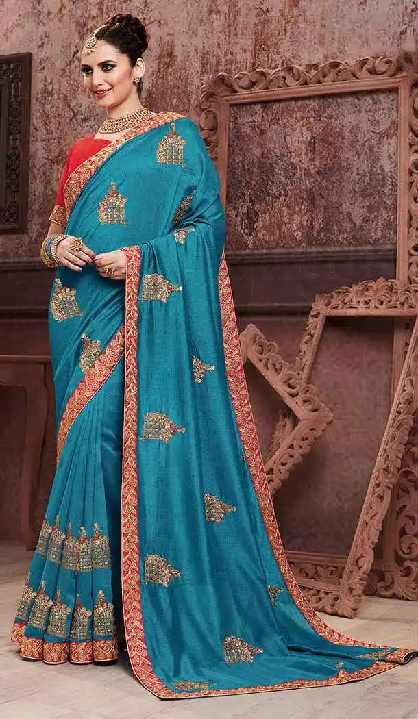 Uunique Blue Color Soft Art Silk Casual Party Wear Saree Blouse -77887663