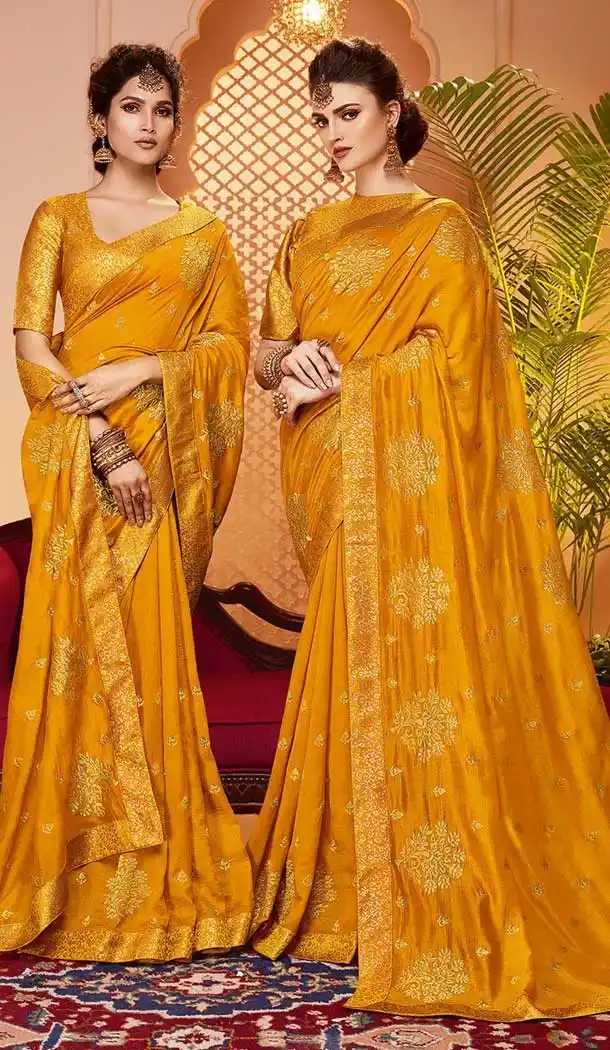 Musturd Yellow Color Chiffon Embroidery Casual Office Party Wear Saree Blouse -78007769