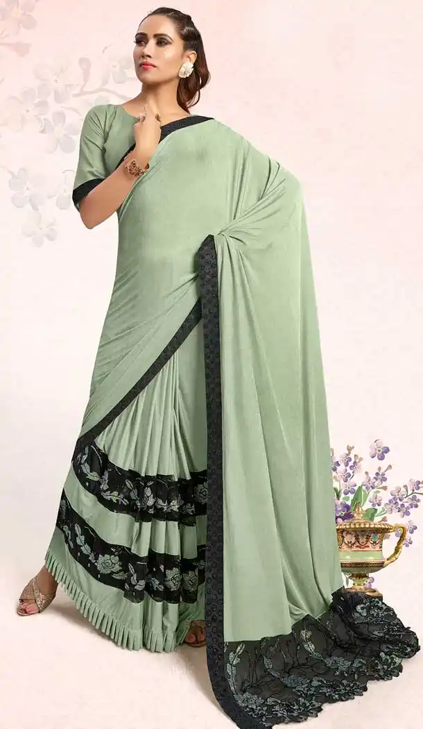 Pista Green Color Lycra Designer Party Wear Fancy Saree Blouse -804898215