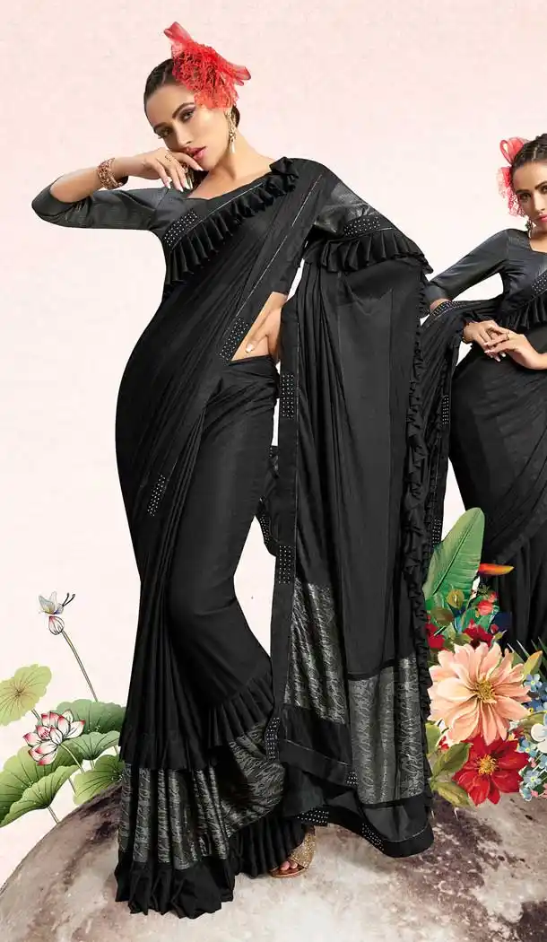 Chic Black Color Lycra Designer Party Wear Fancy Saree Blouse -804898216
