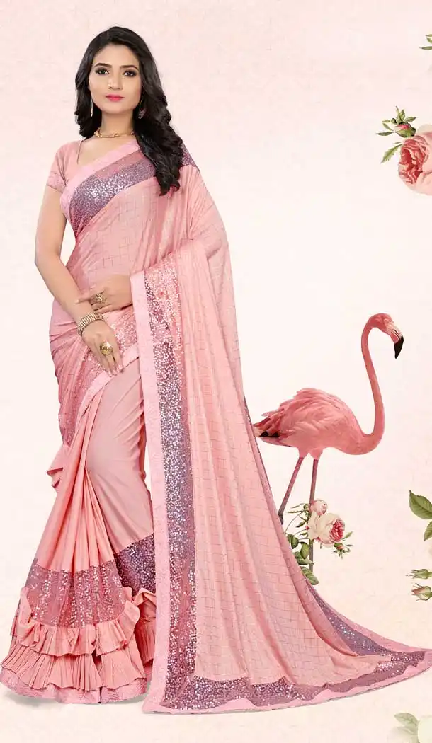 Unique Light Pink Color Lycra Designer Party Wear Fancy Saree Blouse -804898218