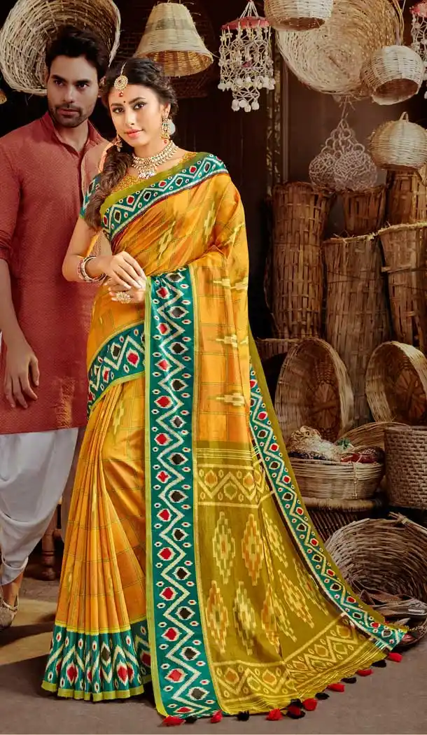 Yellow Color Silk Printed Cassual Party Wear Fancy Saree Blouse -804998219