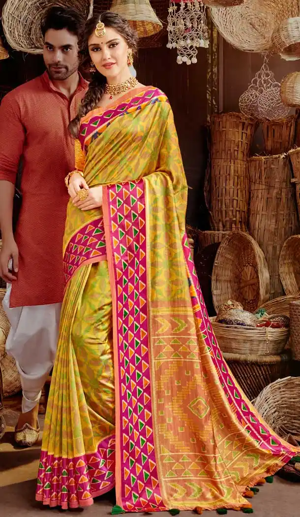 Chic Multi Color Silk Printed Cassual Party Wear Fancy Saree Blouse -804998221