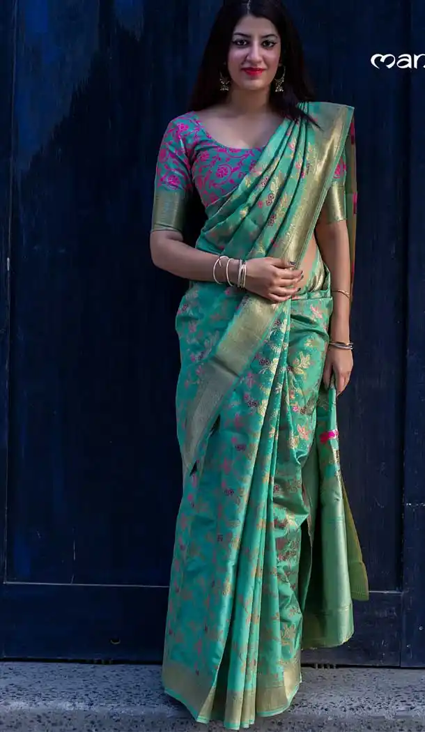 Splendorous Green Color Silk Traditional Wear Designer Saree Blouse -805698344