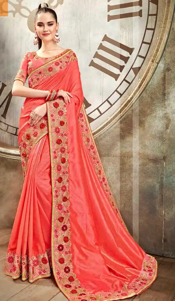 Gajari Color Vichitra Silk Designer Traditional Wear Saree Blouse -806298387