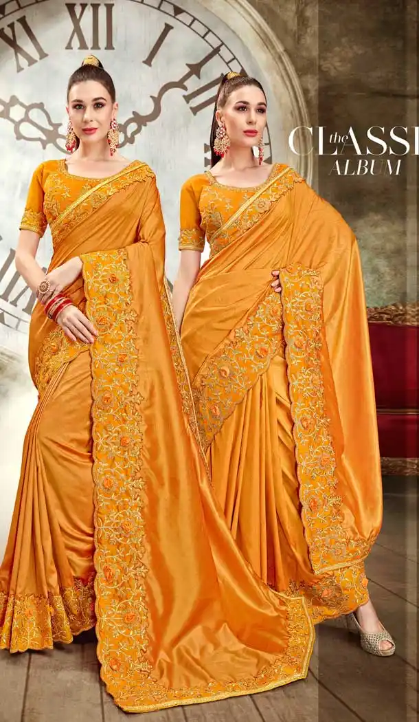 Musterd Color Vichitra Silk Designer Traditional Wear Saree Blouse -806298388