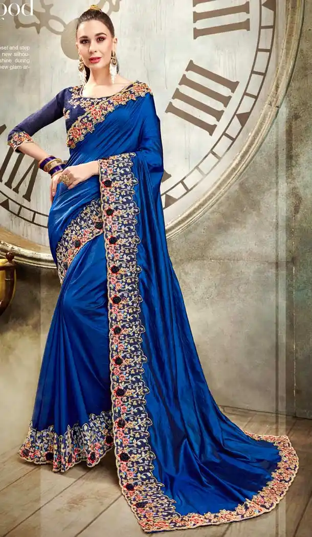 Charming Blue Color Vichitra Silk Designer Traditional Wear Saree Blouse -806298389
