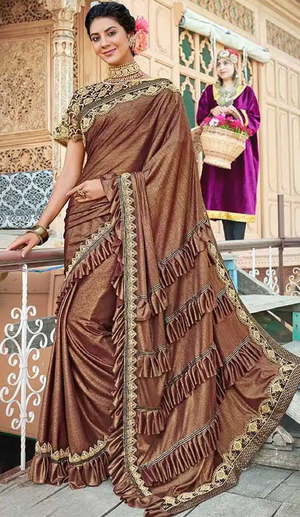 Brown Color Lycra Designer Party Wear Fancy Saree Blouse -807198447