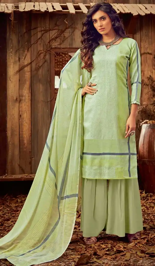 Lemon Color Pure Zam Cotton Evening Party Wear Palazzo Suit -808098599
