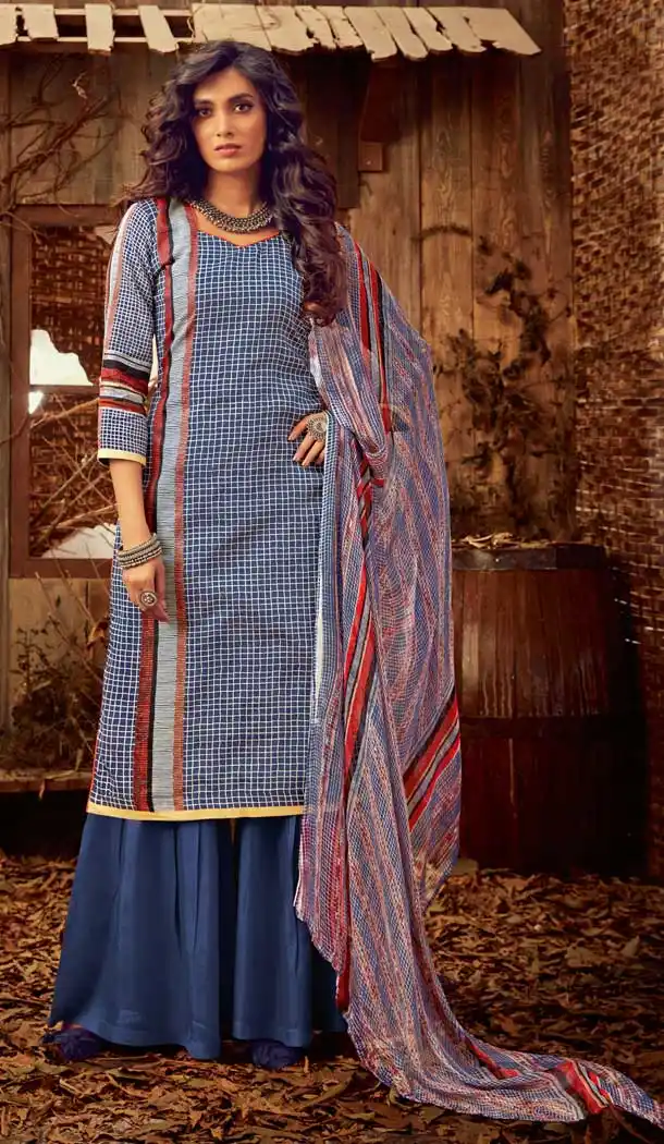 Blue Color Pure Zam Cotton Evening Party Wear Palazzo Suit -808098600