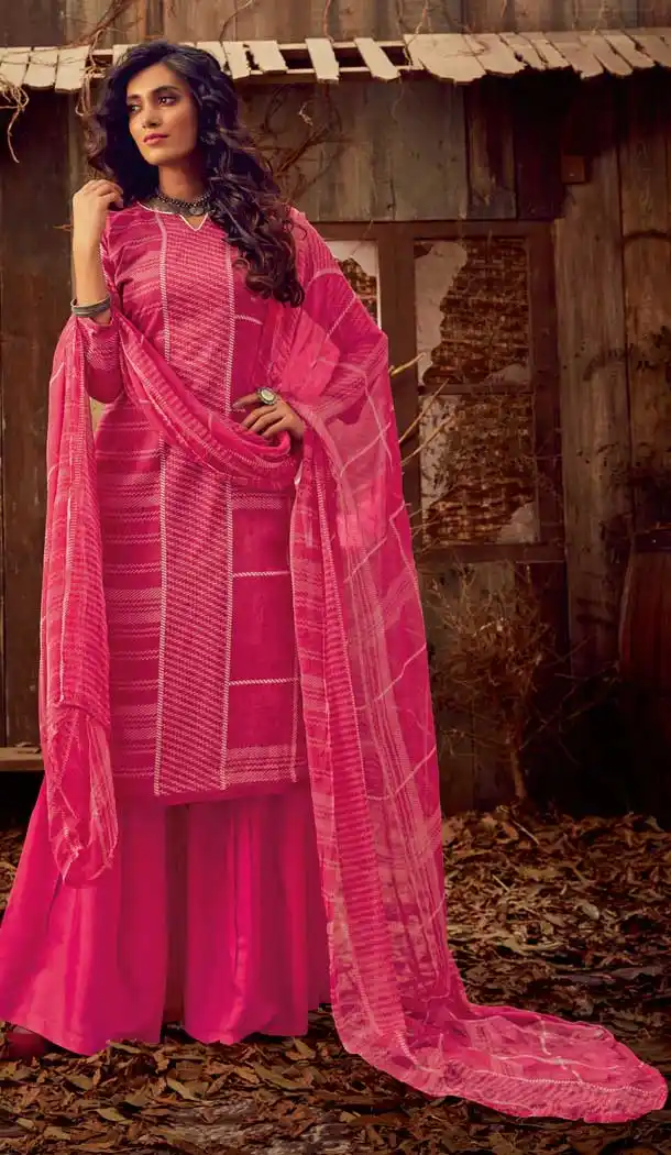 Rani Pink Color Pure Zam Cotton Evening Party Wear Palazzo Suit -808098602