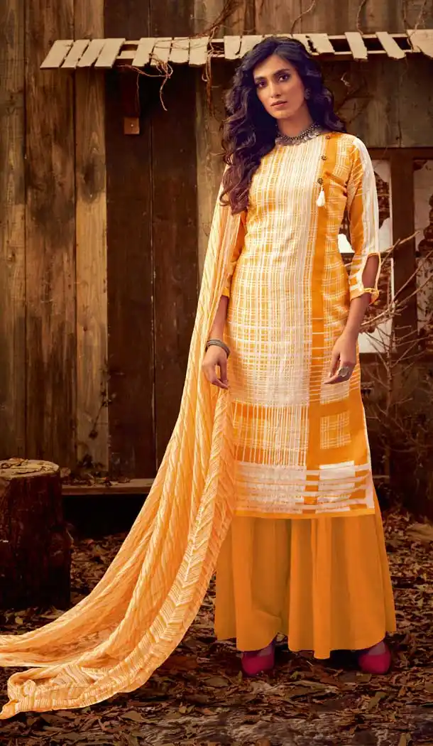 Yellow Color Pure Zam Cotton Evening Party Wear Palazzo Suit -808098604
