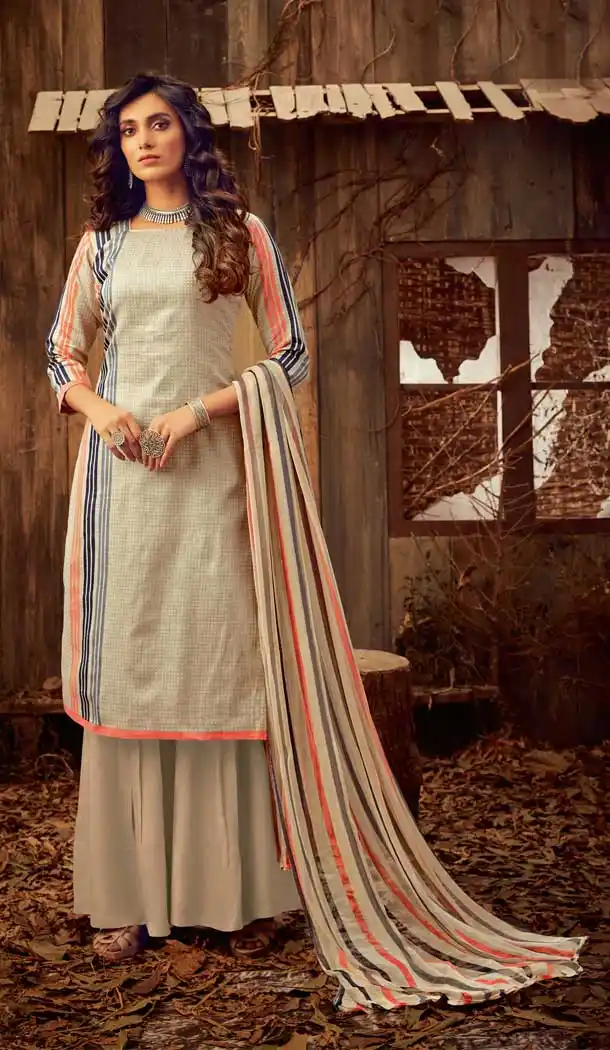 Beige Color Pure Zam Cotton Evening Party Wear Palazzo Suit -808098605