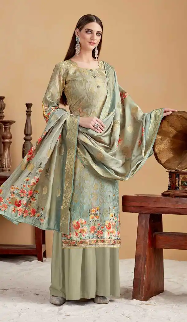 Pista Color Banarasi Jacquard Evening Party Wear Plus Size Palazzo Suit -808198606