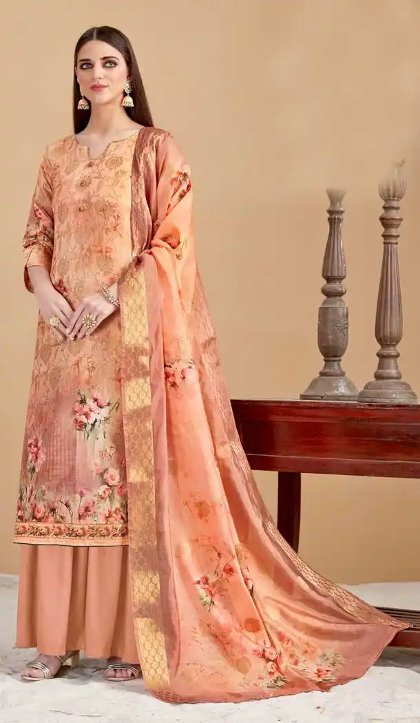Peach Color Banarasi Jacquard Evening Party Wear Plus Size Palazzo Suit -808198609