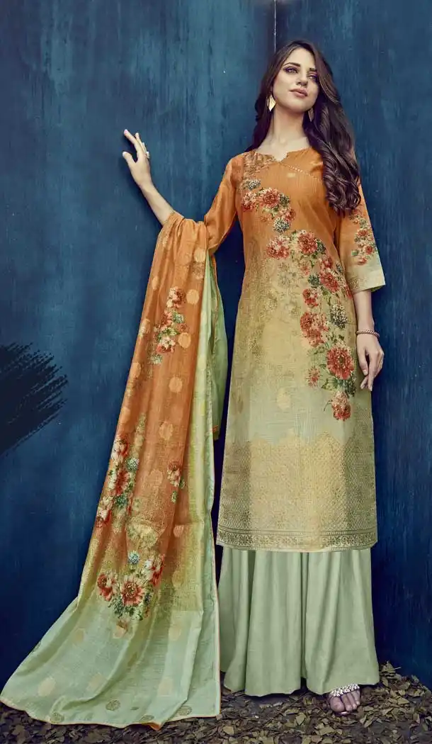 Pista Color Pure Banarasi Jacquard Casual Party Wear Palazzo Suit -808298614