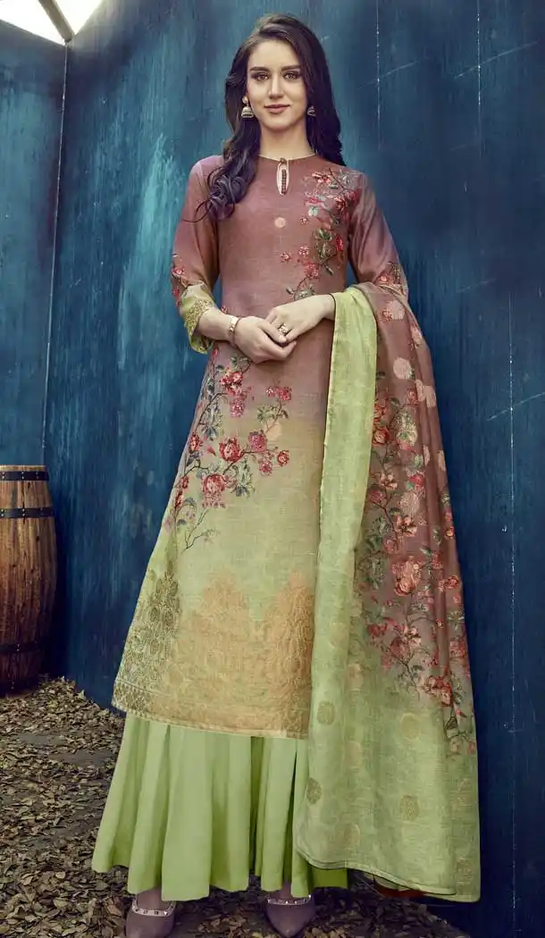 Light Green Color Pure Banarasi Jacquard Casual Party Wear Palazzo Suit -808298615