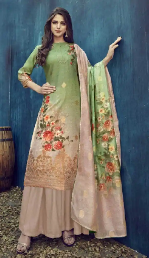 Cream Color Pure Banarasi Jacquard Casual Party Wear Palazzo Suit -808298617