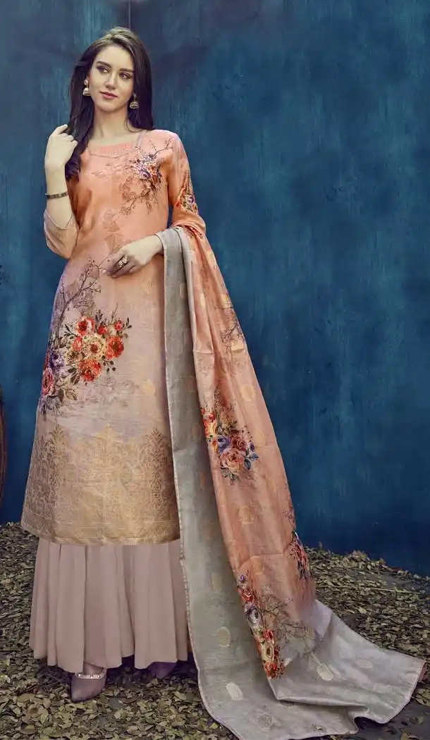 Beige Color Pure Banarasi Jacquard Casual Party Wear Palazzo Suit -808298618