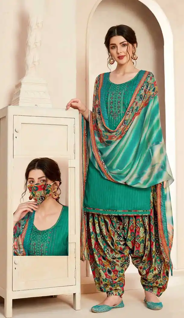 Green Color Pure Jam Cotton Casual Wear Punjabi Patiala Suit -808598640