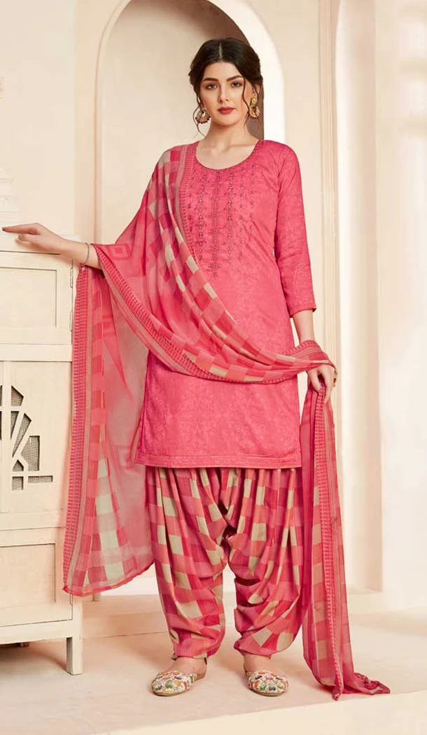 Pink Color Pure Jam Cotton Casual Wear Punjabi Patiala Suit -808598641