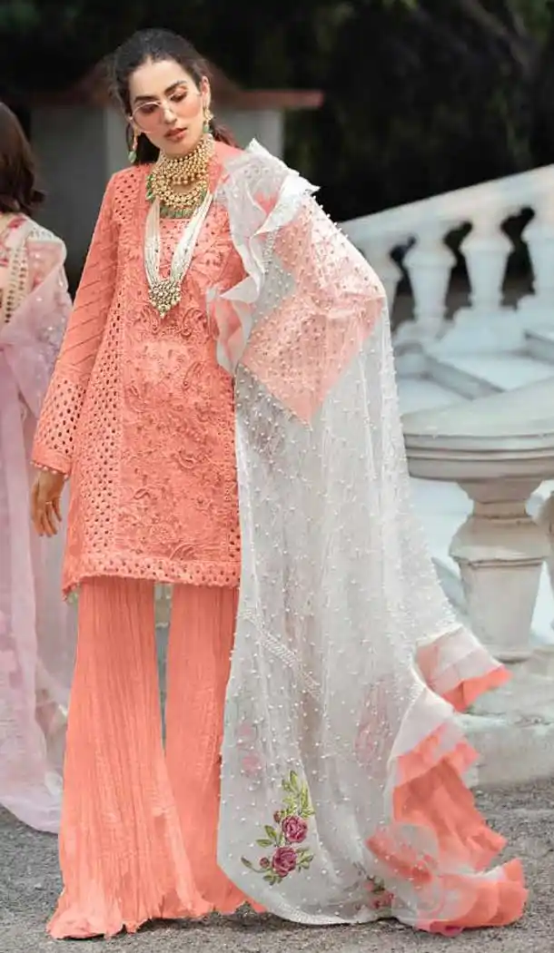 Orange Color Cambric Cotton Casual Wear Pakistani Sharara Suit -810098816