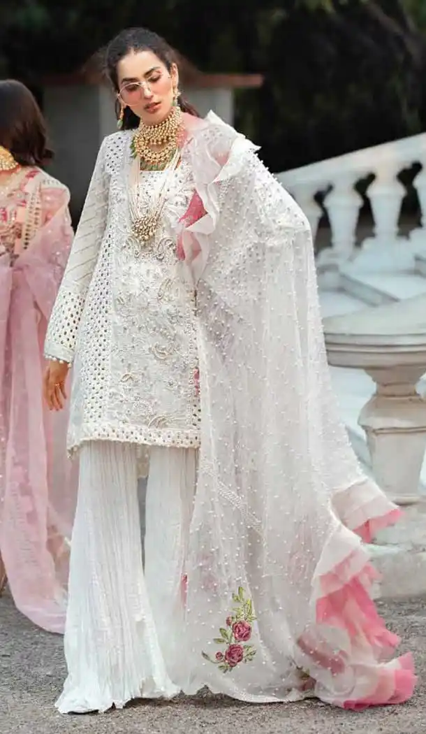 White Color Cambric Cotton Casual Wear Pakistani Sharara Suit -810098818