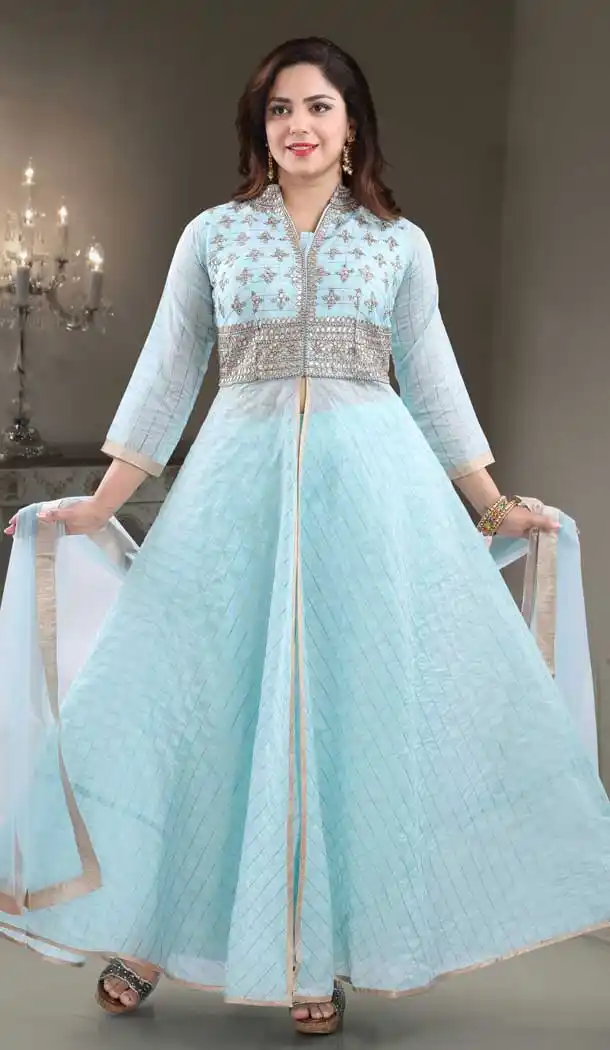 Blue Color Chanderi Heavy Designer Readymade Salwat Suit -810298826