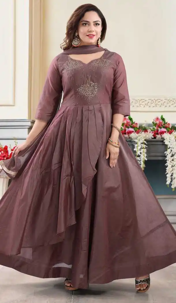 Brown Color Chanderi Heavy Designer Readymade Salwat Suit -810298832