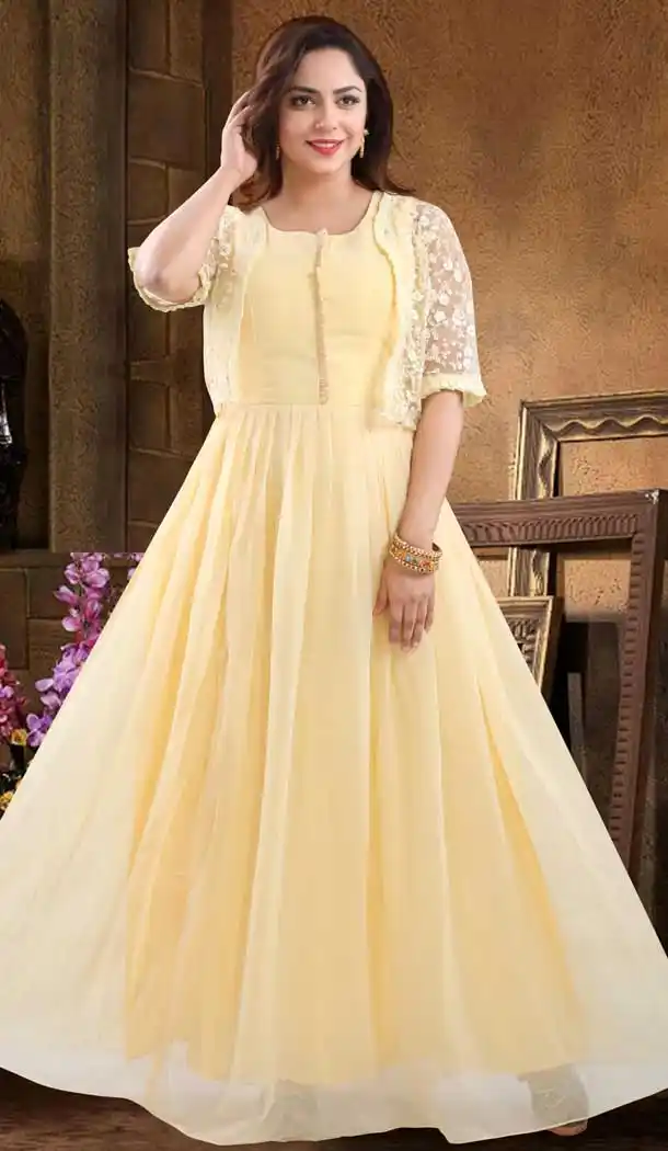 Lovely Yellow Color Georgette Heavy Designer Readymade Salwat Suit -810298833