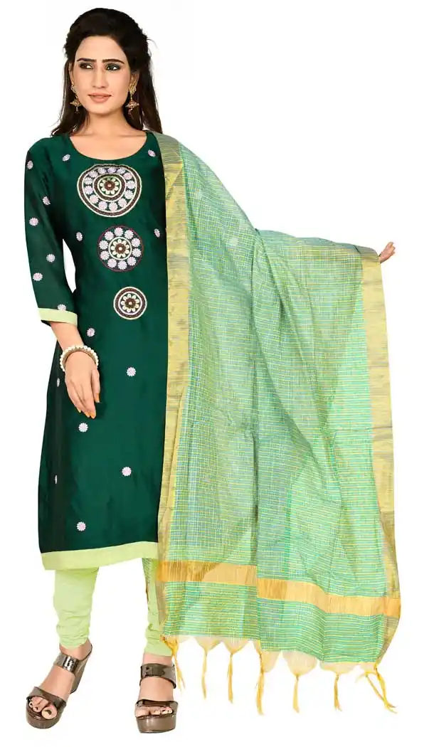 Dark Green Satin Georgette Casual Party Wear Salwar Kameez -pf78057817