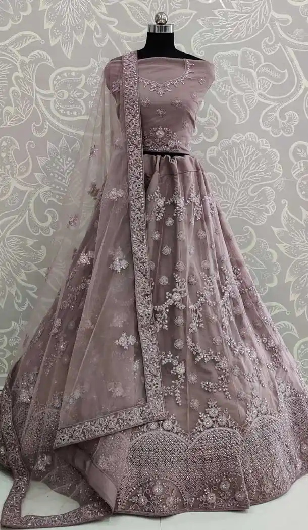 Mauve Color Net Resham Designer Wedding Sangeet Wear Lehenga Choli -pf78077829