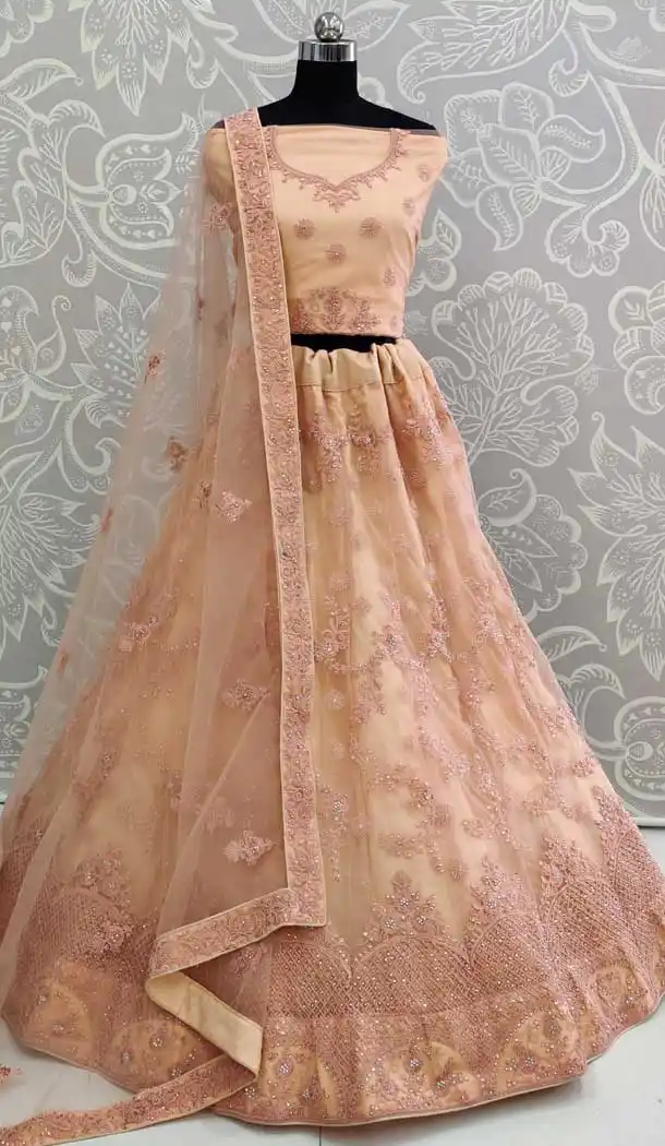 Peach Color Net Resham Designer Wedding Sangeet Wear Lehenga Choli -pf78077831