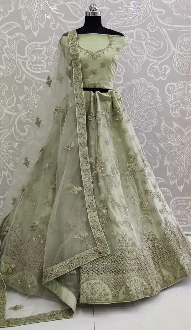 Pastel Green Color Net Resham Designer Wedding Sangeet Wear Lehenga Choli -pf78077832