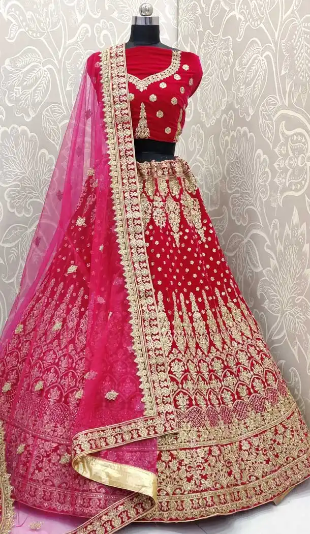 Rani Pink Color Velvet Designer Wedding Sangeet Lehenga Choli -pf78127881