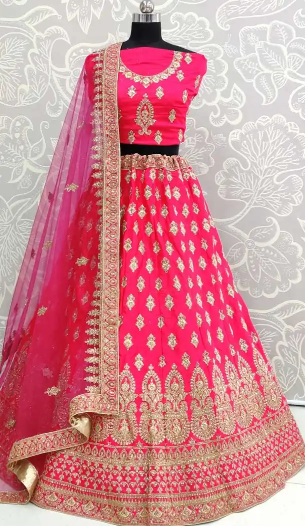 Rani Pink Color Satin Silk Designer Mehendi Sangeet Lehenga Choli -pf78157898