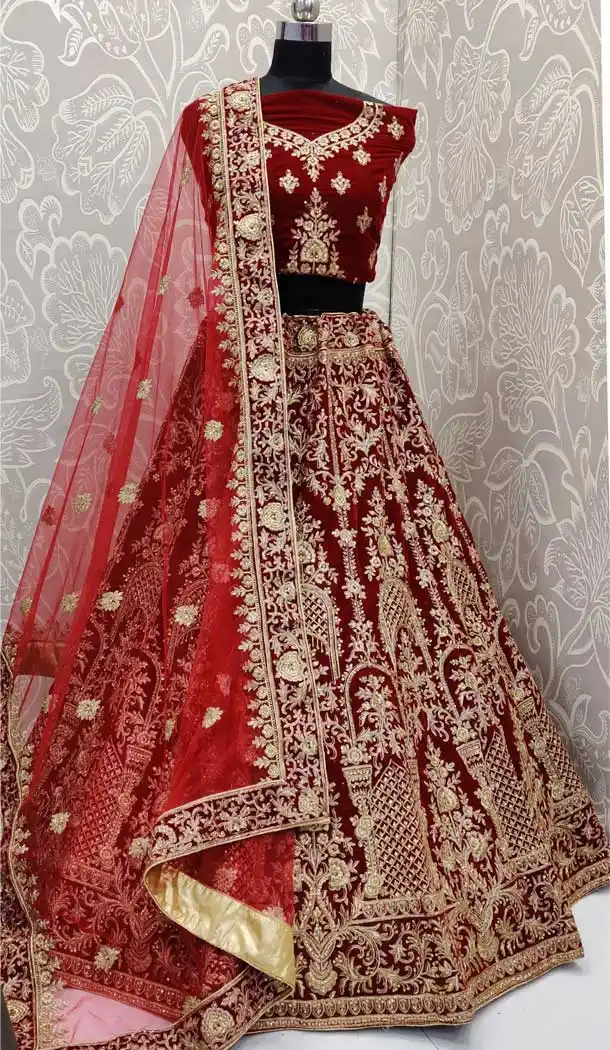 Maroon Color Velvet Embroidery Designer Mehendi Wear Lehenga Choli -pf78187918