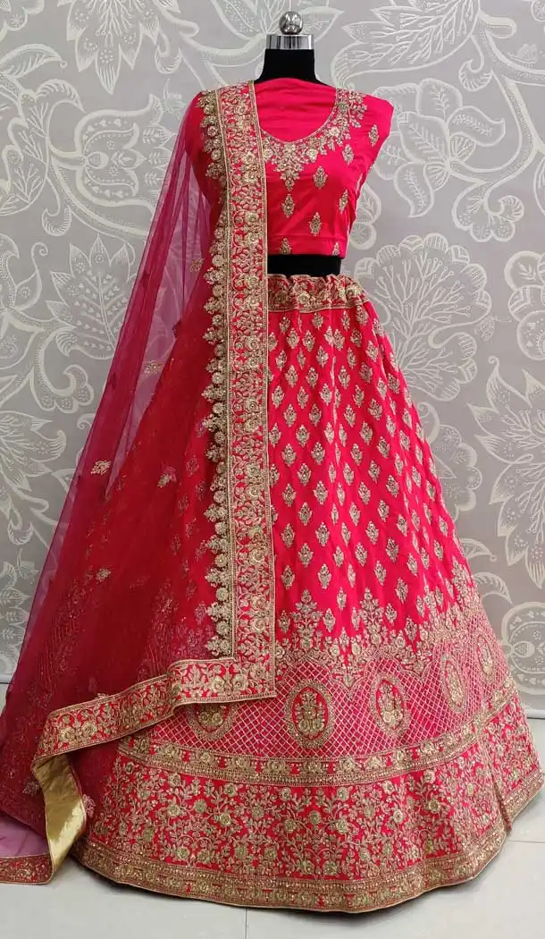 Rani Pink Color Satin Silk Designer Mehendi Wear Lehenga Choli -pf78207929