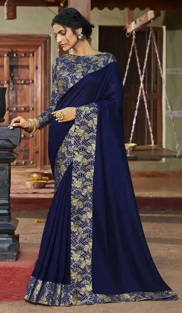 Navy Blue Color Art Silk Casual Office Wear Saree Blouse -pf78197924