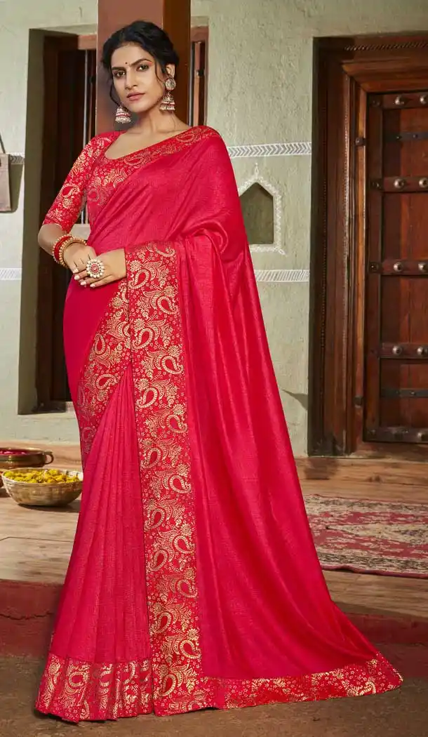 Rani Pink Color Art Silk Casual Office Wear Saree Blouse -pf78197925