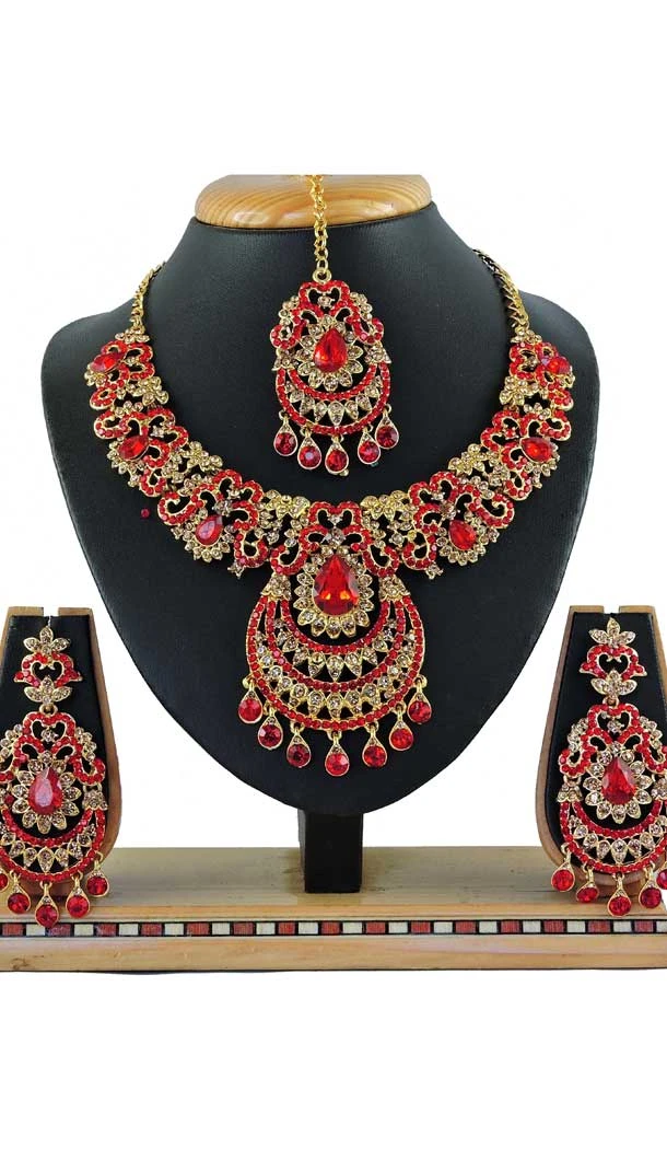 Multi Color Alloy Stone Designer Traditional Wear Necklaces Set -807898557