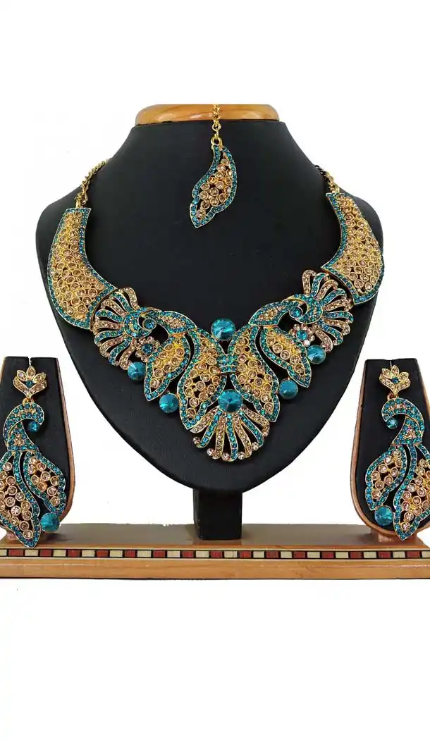 Styled Multi Color Alloy Stone Designer Traditional Necklaces Set -807898566