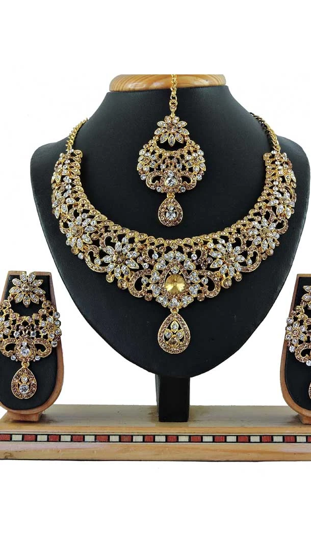 Multi Color Alloy Stone Designer Traditional Necklaces Set -807898573