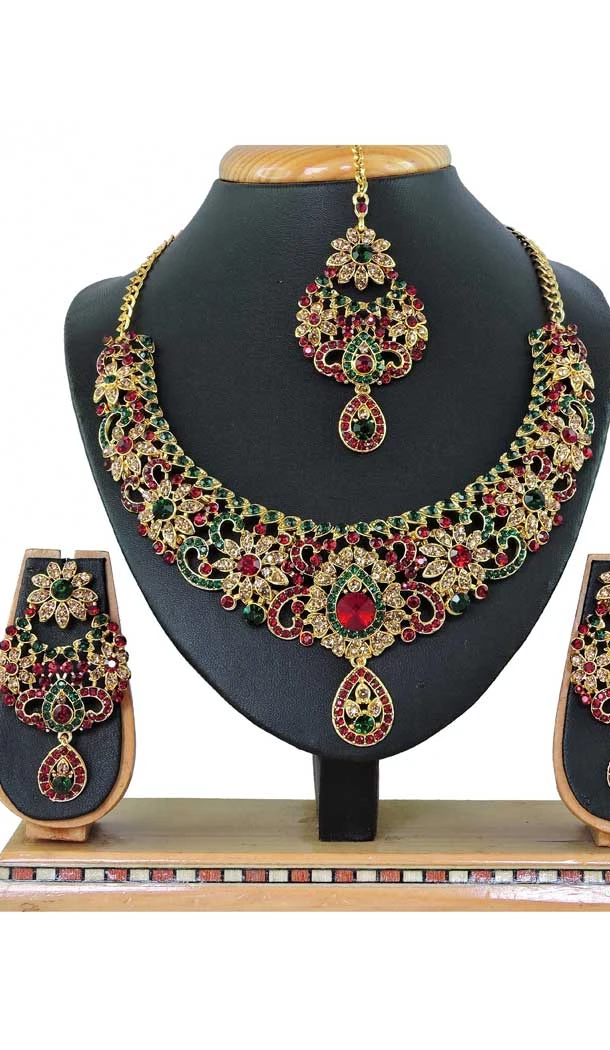 Multi Color Alloy Stone Designer Traditional Necklaces Set -807898574