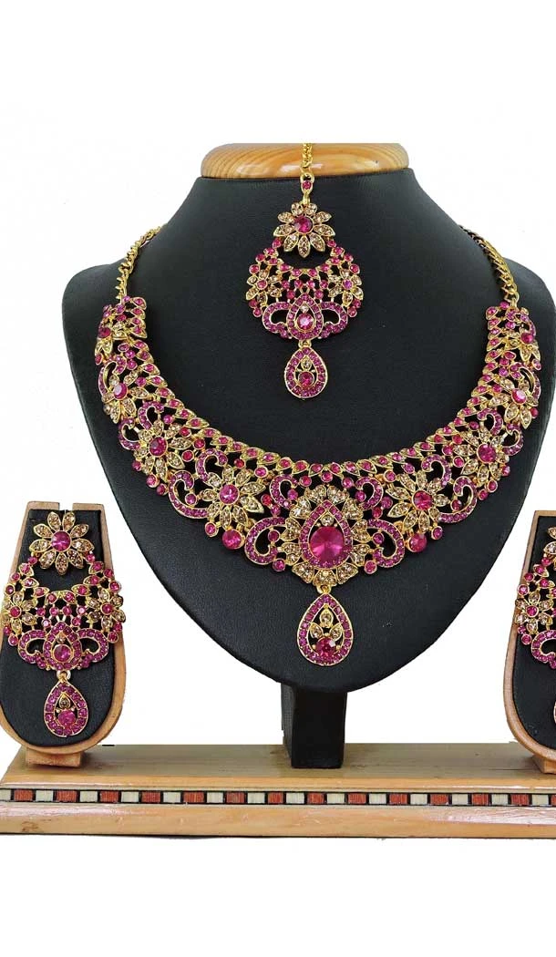 Multi Color Alloy Stone Designer Traditional Necklaces Set -807898578