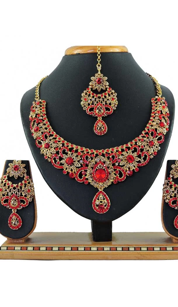 Multi Color Alloy Stone Designer Traditional Necklaces Set -807898579