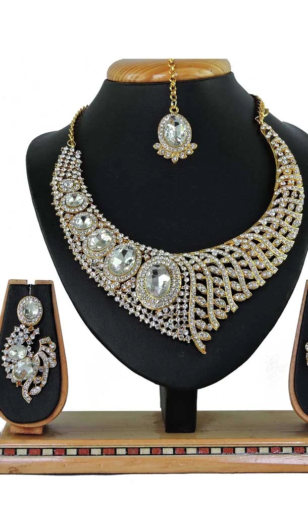 Multi Color Alloy Stone Designer Traditional Necklaces Set -807898583
