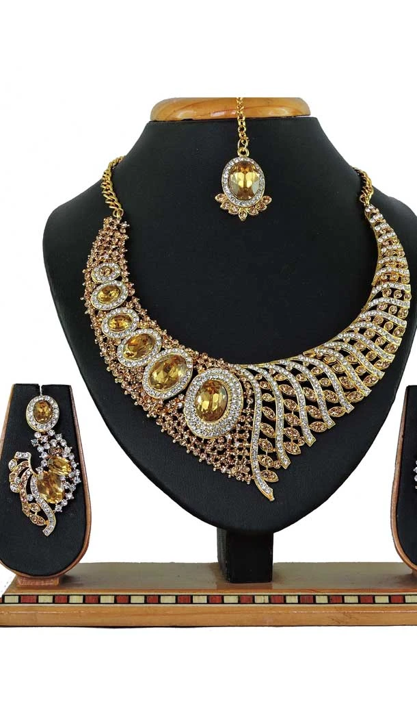 Beautiful Multi Color Alloy Stone Designer Traditional Necklaces Set -807898584