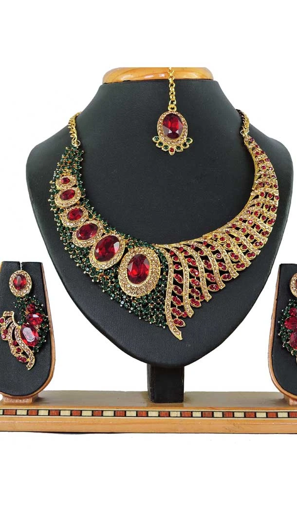 Multi Color Alloy Stone Designer Traditional Necklaces Set -807898585